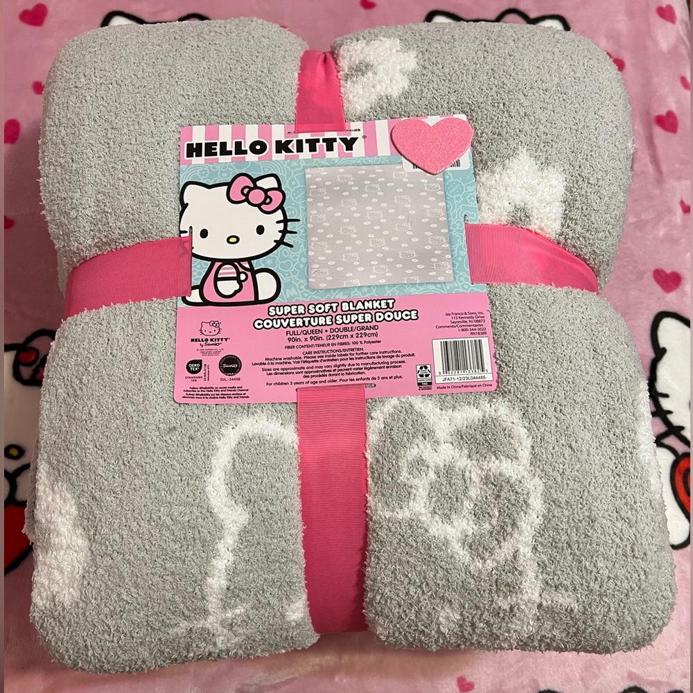 Hello Kitty Super Soft Gray/Grey White Sherpa Blanket Full/Queen Size 90inx90in